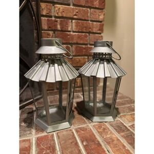 Two Silver Glass with Door 13" Wedding  Decor Candle Holders Lanterns
